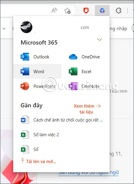 Giao diện tiện ích Microsoft 365