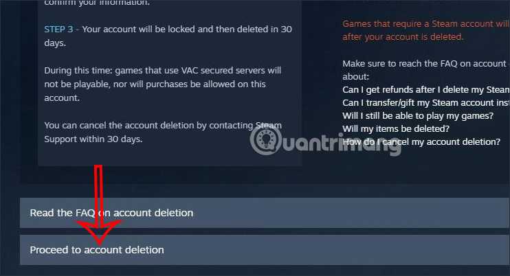 Thực hiện quá trình xóa tài khoản Steam 