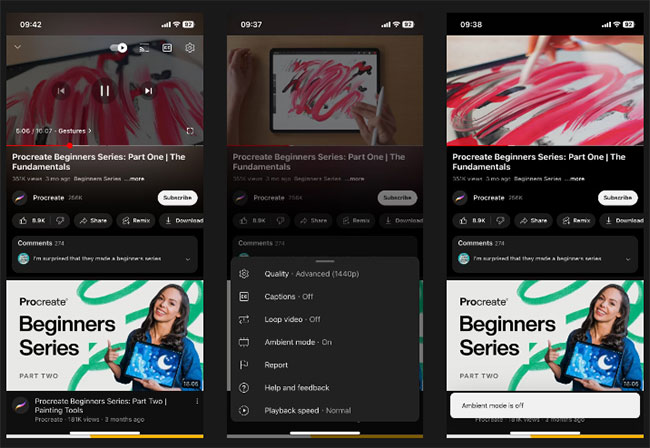 Sử dụng Ambient Mode trên YouTube