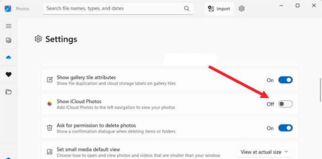 Kích hoạt tùy chọn Show iCloud Photos