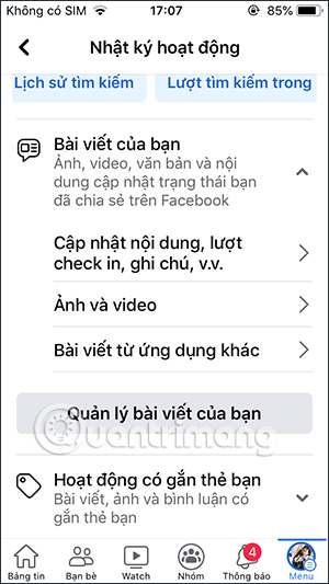 Nội dung quản lý hoạt động Facebook