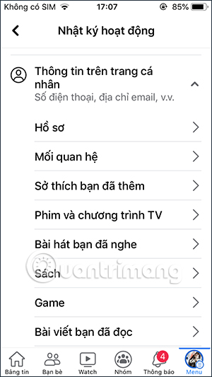Xem nhật ký hoạt động Facebook