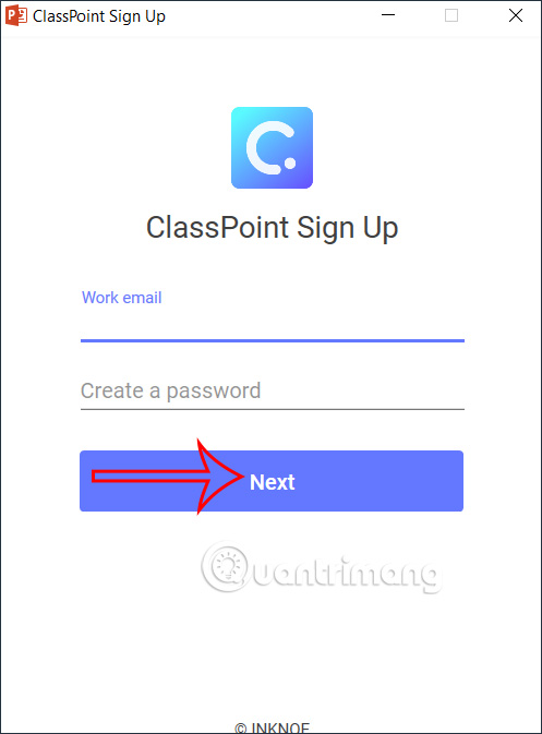 Điền email đăng ký ClassPoint