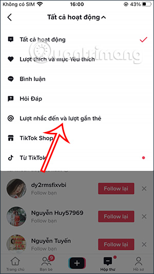 Lượt nhắc và thẻ tag trên TikTok