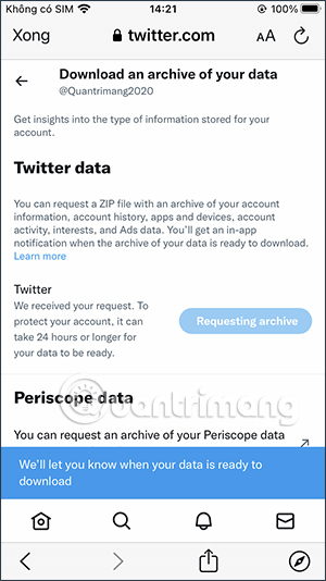 Xác nhận tải dữ liệu Twitter