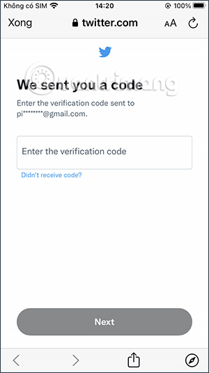 Gửi mã xác minh Twitter