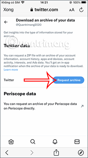 Yêu cầu tải dữ liệu Twitter