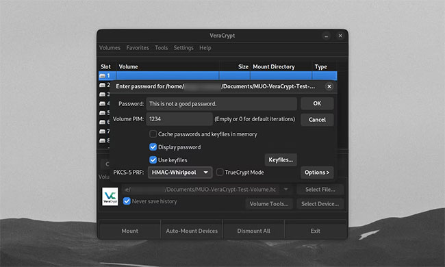 Nhấn vào nút Keyfiles