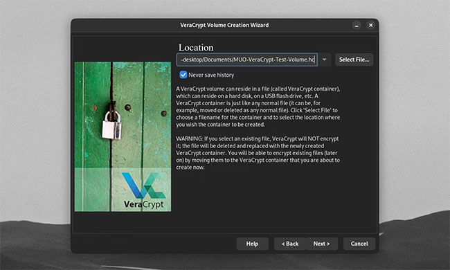 Tạo volume test VeraCrypt