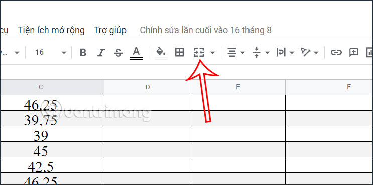 Tùy chọn gộp ô Google Sheets
