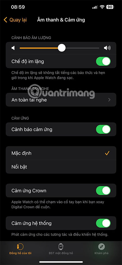 tắt âm thanh apple watch