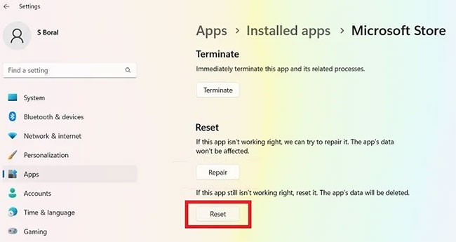 Reset Microsoft Store
