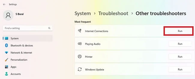 Trình khắc phục sự cố kết nối Internet