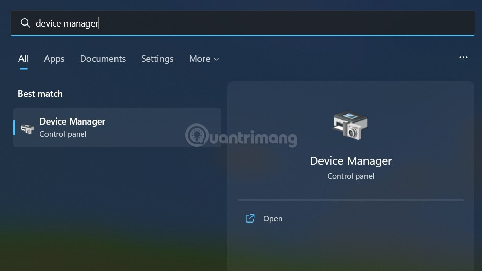 Nhấn Enter khi thấy trình Device Manager hiện ra trong khung kết quả tìm kiếm