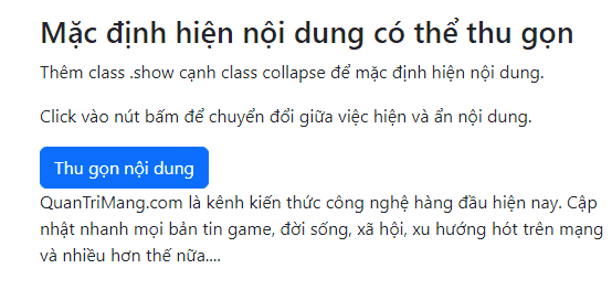 Mặc định hiển thị nội dung có thể thu gọn