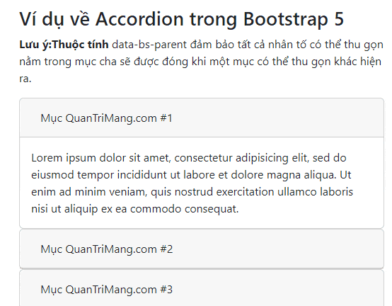 Accordion trong Bootstrap 5