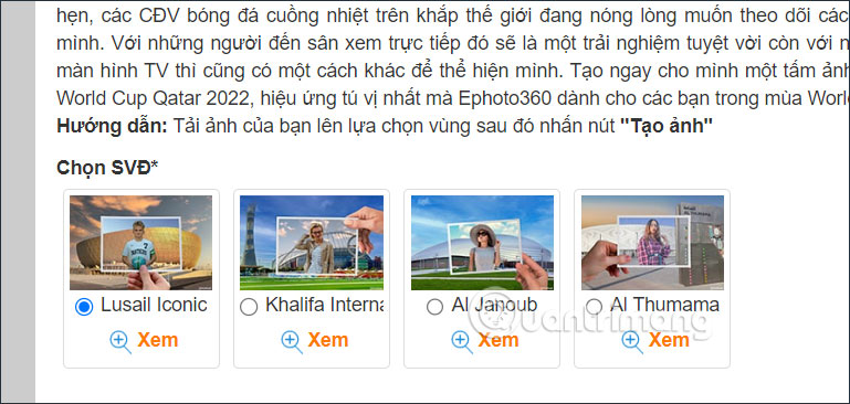 Chọn ảnh ghép sân vận động