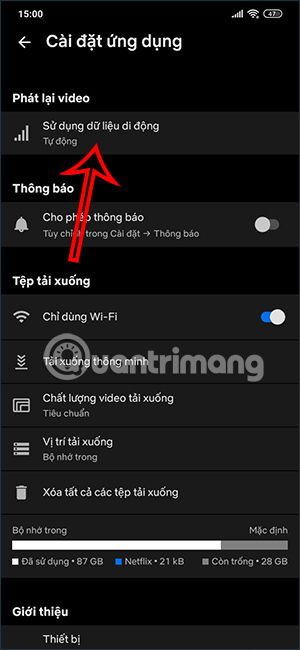 Sử dụng dữ liệu di động trên Netflix