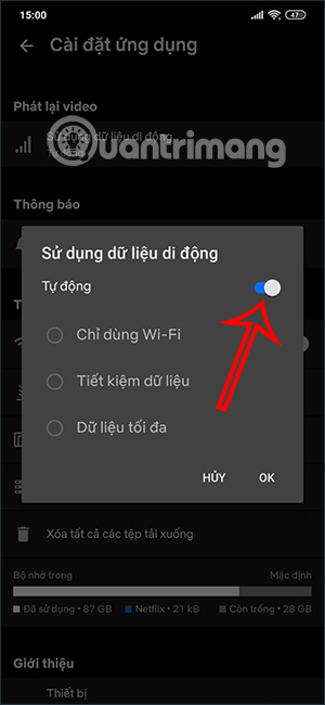 Tắt chế độ tự động dùng dữ liệu Netflix