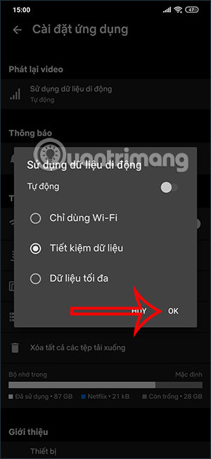Lưu chế độ dùng dữ liệu di động trên Netflix