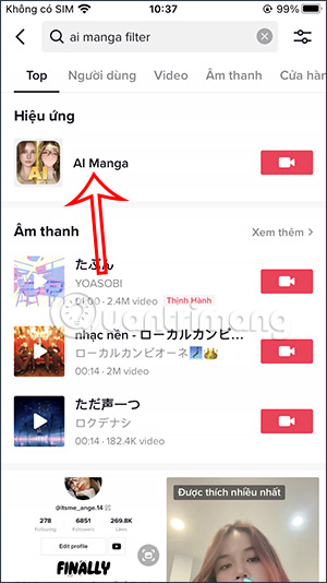 Chọn hiệu ứng AI Manga