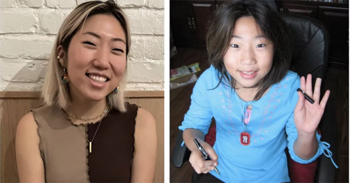 Michelle Huang của hiện tại và phiên bản tuổi thơ của cô. Ảnh: The Independent