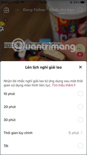Chỉnh lại lời nhắc dùng TikTok