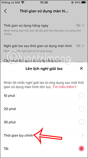 Tùy chỉnh thời gian nhắc nghỉ giải lao