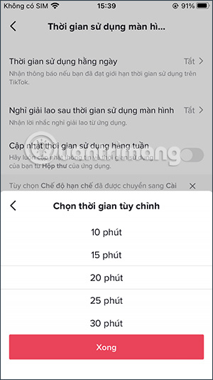 Chọn thời gian dừng dùng TikTok