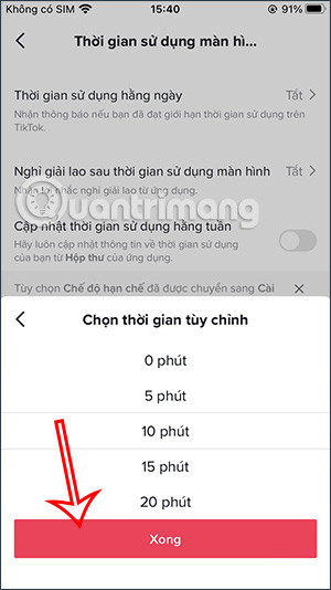 Lưu thời gian dừng dùng TikTok