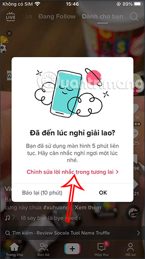 Lời nhắc tạm dừng dùng TikTok