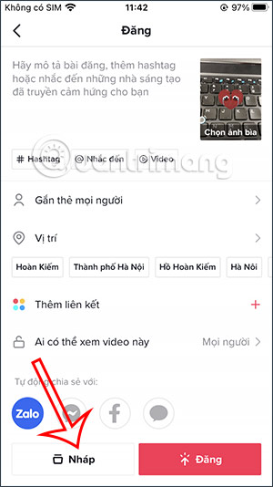Lưu video Nháp TikTok