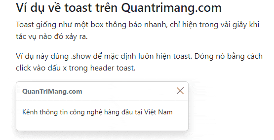 Toast trong Bootstrap