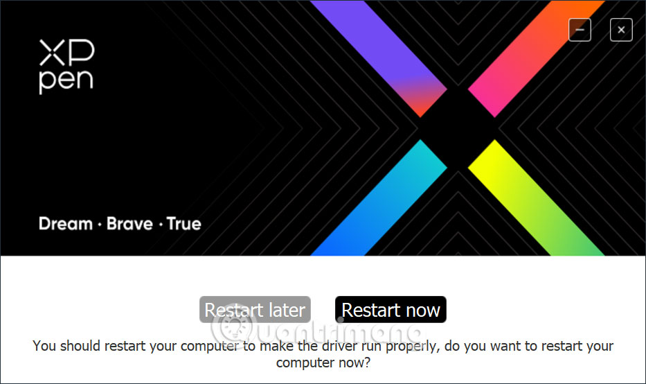 Khởi động lại máy tính cài XP-Pen