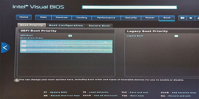 Ưu tiên khởi động Intel Visual BIOS