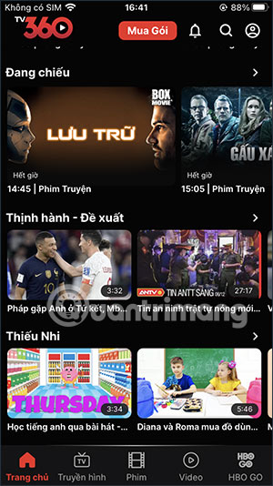 Các mục trên TV360