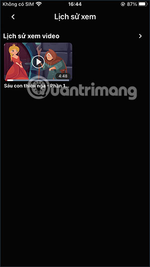 Lịch sử xem trên TV360