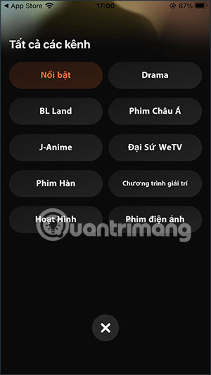 Các mục xem video trên WeTV