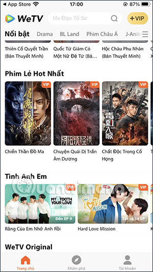 Giao diện WeTV