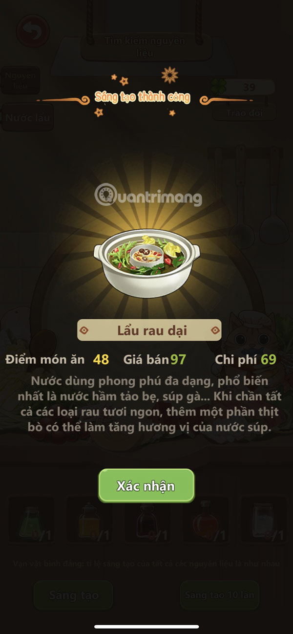 Các món ăn trong tiệm lẩu