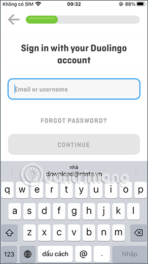 Điền địa chỉ email học Duolingo Math