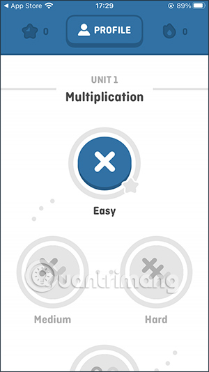 Chọn cấp độ học trên Duolingo Math