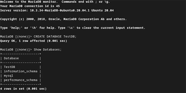 Danh sách cơ sở dữ liệu trong MariaDB