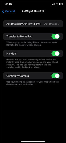 iPhone Continuity Camera đã bật