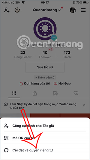 Cài đặt và quyền riêng tư TikTok