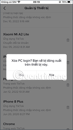 Thoát tài khoản TikTok từ xa