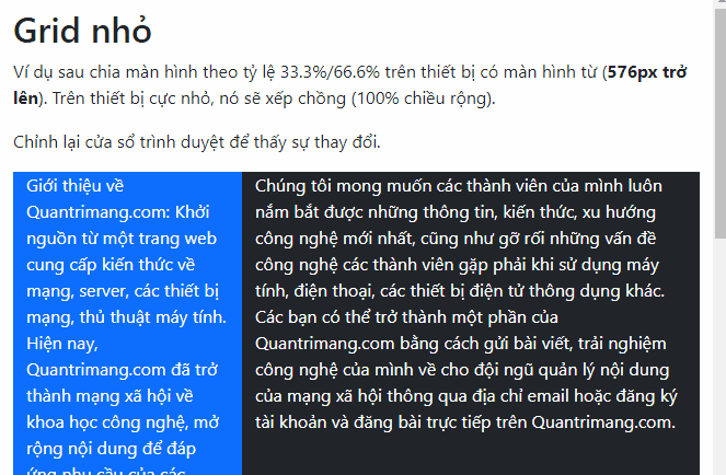 Chia grid theo tỷ lệ trên màn hình nhỏ
