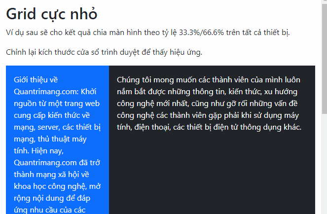 Bootstrap với kích thước grid cực nhỏ