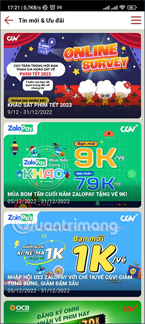 Ưu đãi trên CGV Cinemas