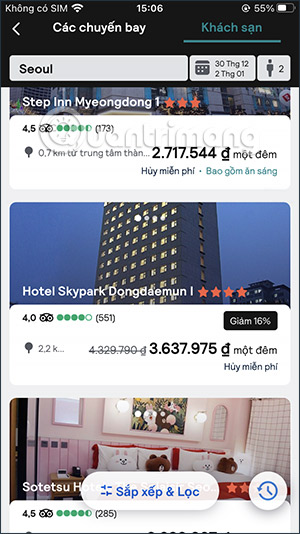 Tìm khách sạn trên Skyscanner